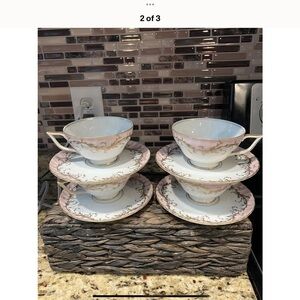 Royal Tettau Germany 1794 Elegance Rose Pink Gold Trim Set of 4 Cup Saucer Sets